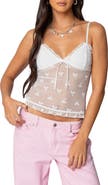 EDIKTED Bow Print Sheer Camisole