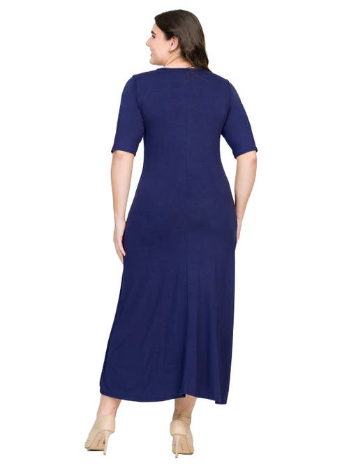 24seven Comfort Apparel Elbow Length Sleeve Maxi Dress In Blue