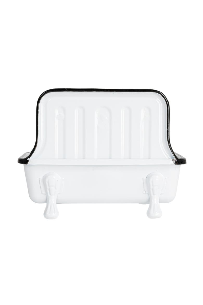 Vintage-Inspired Metal Sink Soap Dish with Faucet Design, White and Black, Alternate, color, White