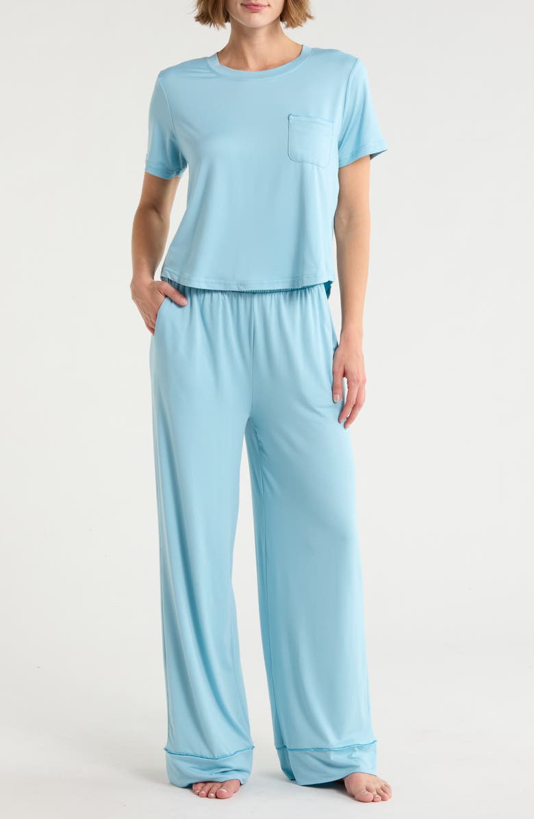 YOGALICIOUS Rebalance Boxy Crop Long Pajamas, Main, color, Morning Dew