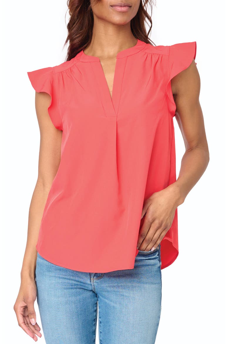 Flutter Sleeve Top, Main, color, HIBISCUS