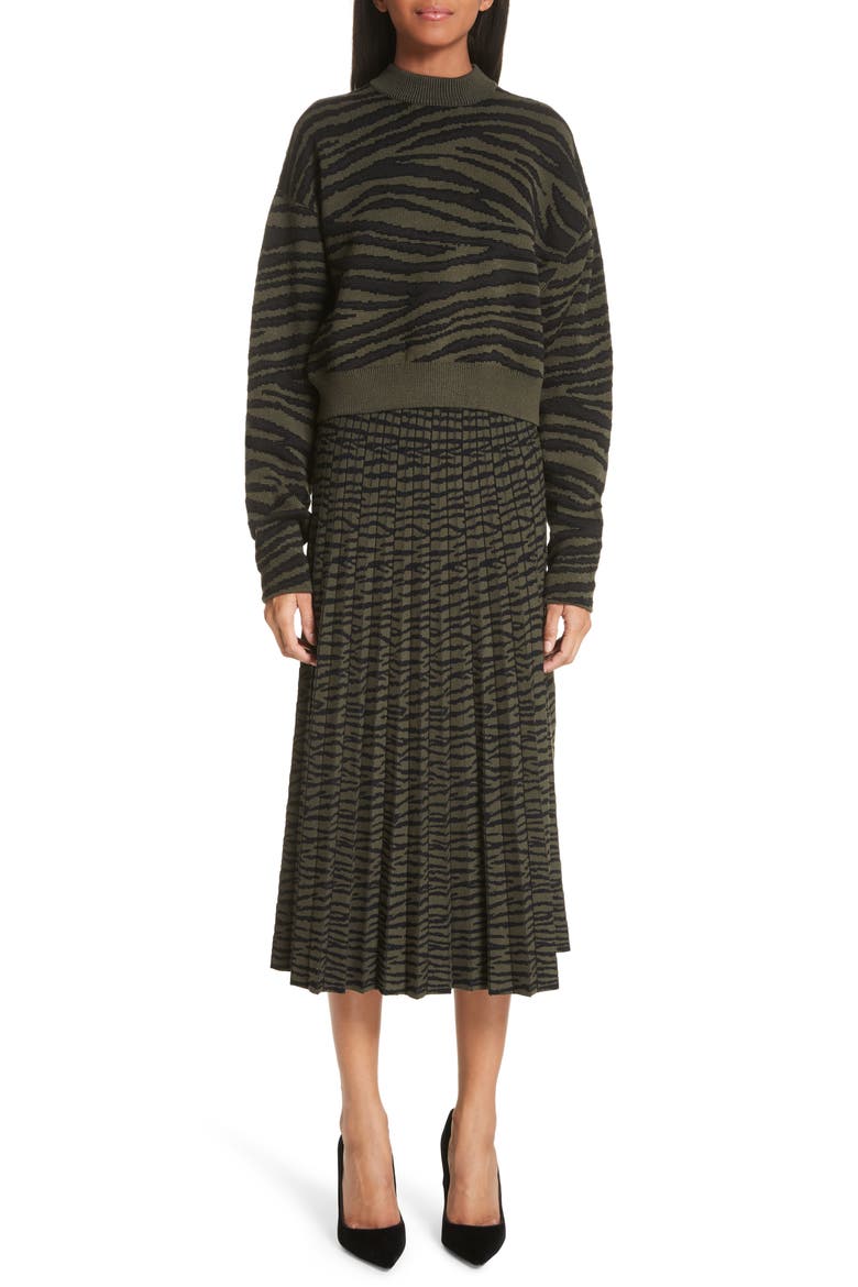 Tiger Stripe Jacquard Sweater, Alternate, color, FOREST GREEN/ BLACK