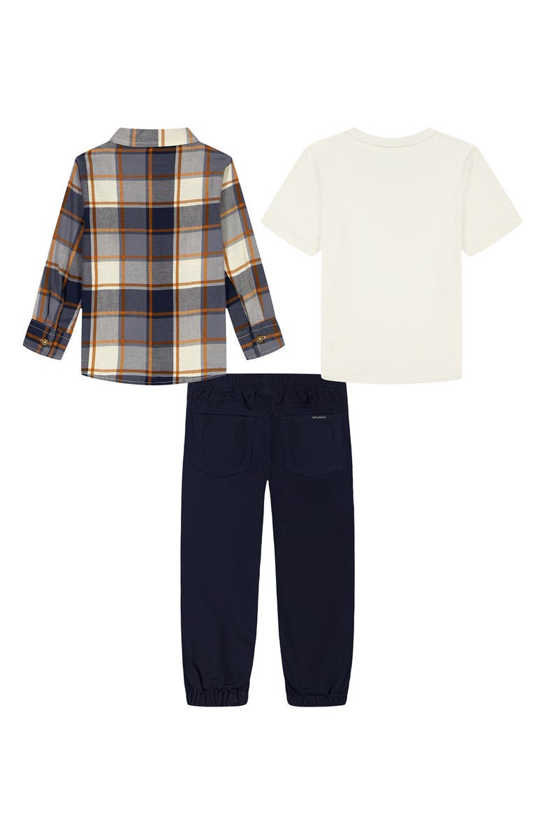 Nautica Kids' T-Shirt, Flannel & Pull-On Pants Set, Alternate, color, Navy