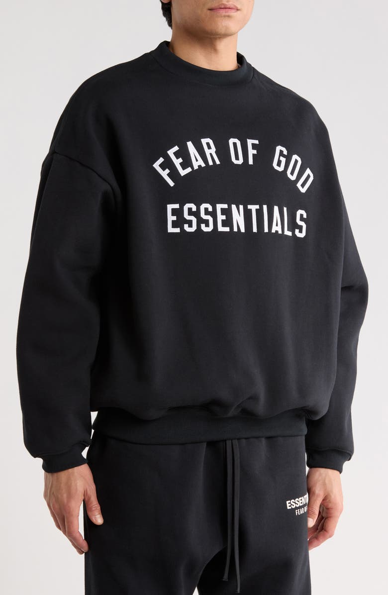 Fear of God Essentials '90s Fit Fleece Crewneck Sweatshirt, Alternate, color, Vintage Black