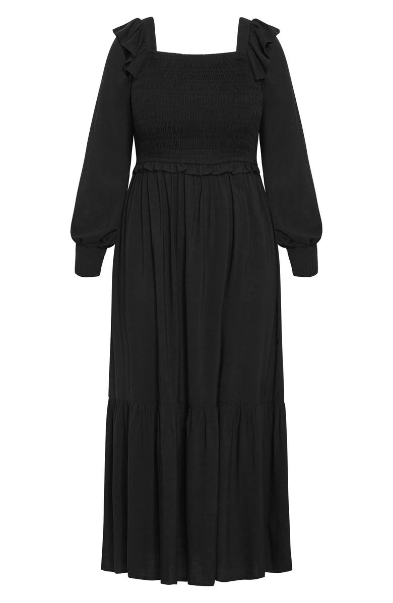 City Chic Sadie Smocked Bodice Long Sleeve Maxi Dress, Alternate, color, Black