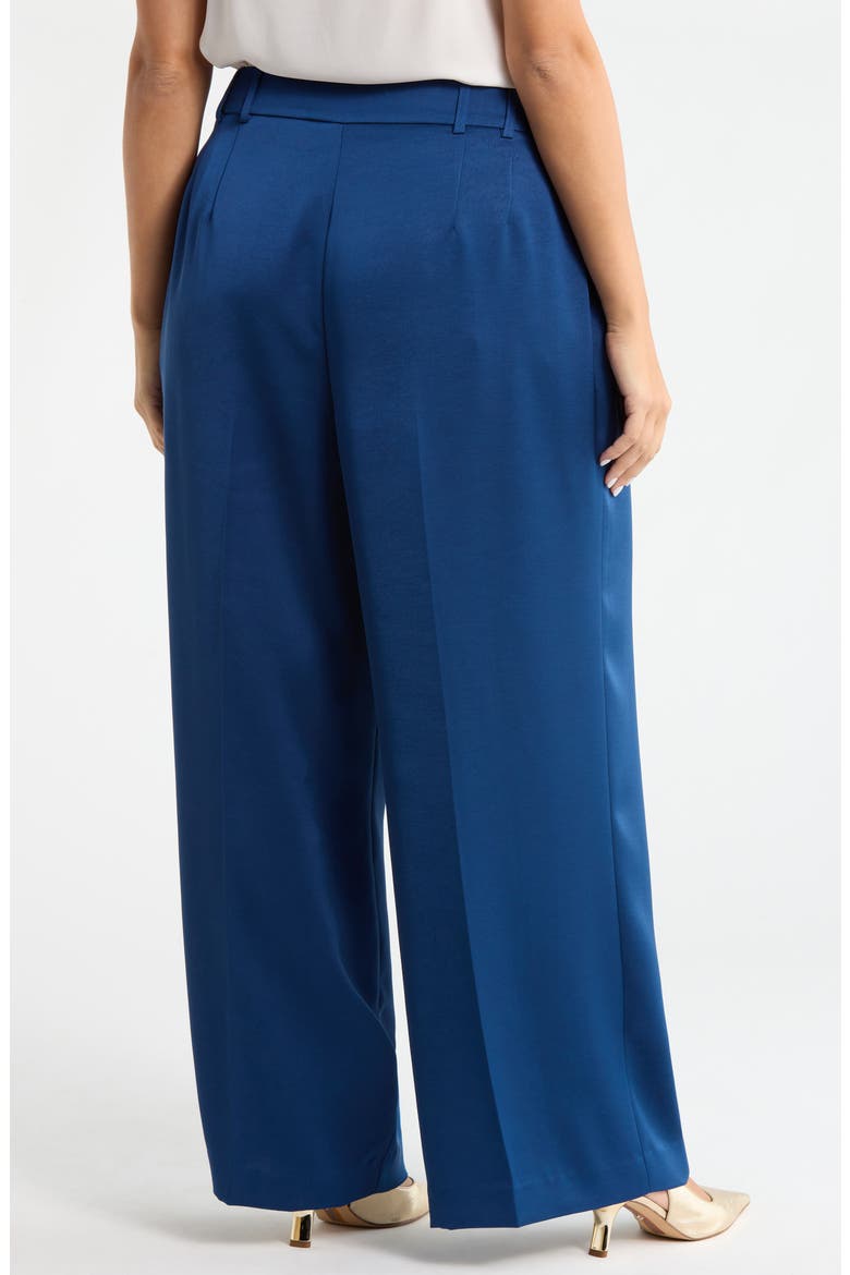Pleated Satin Wide Leg Pants, Alternate, color, DEEP RIVER