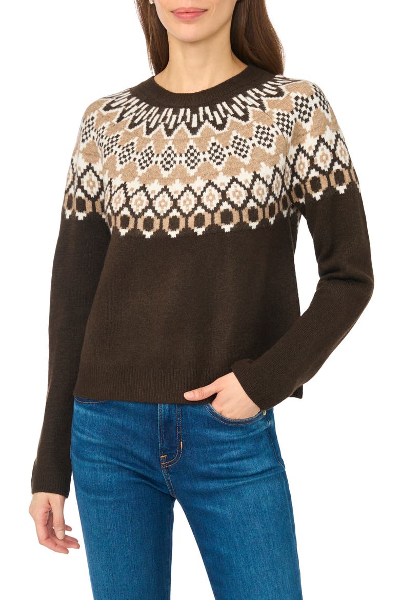 Fair Isle Sweater, Main, color, CHOCOLATE