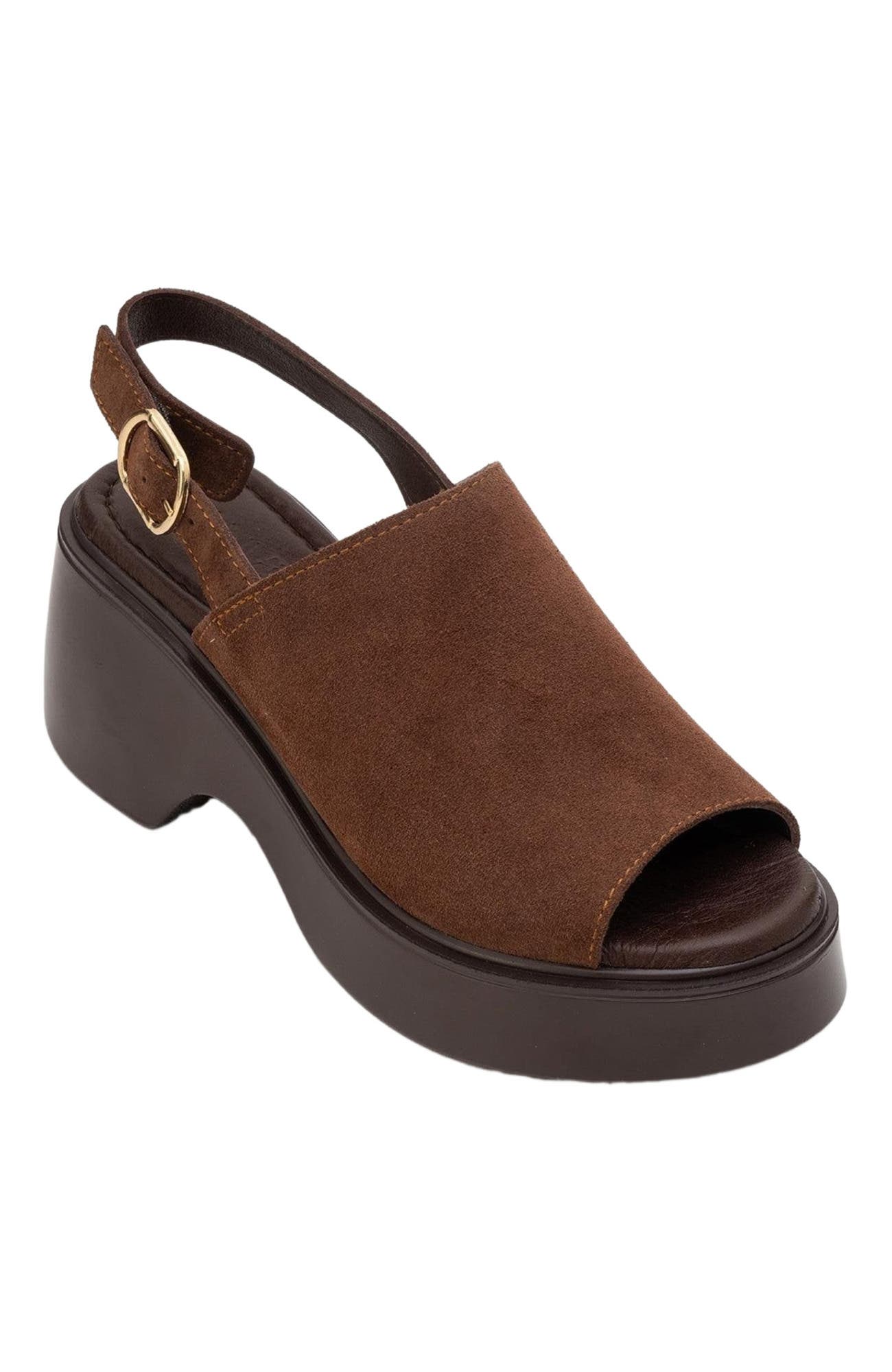 Forever & Always Shoes Power Leather Platform Wedge Sandals, Main, color, Dark Brown Suede Leather