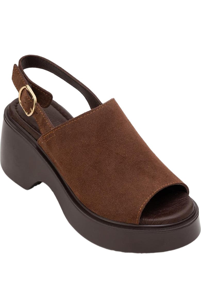 Forever & Always Shoes Power Leather Platform Wedge Sandals, Main, color, Dark Brown Suede Leather