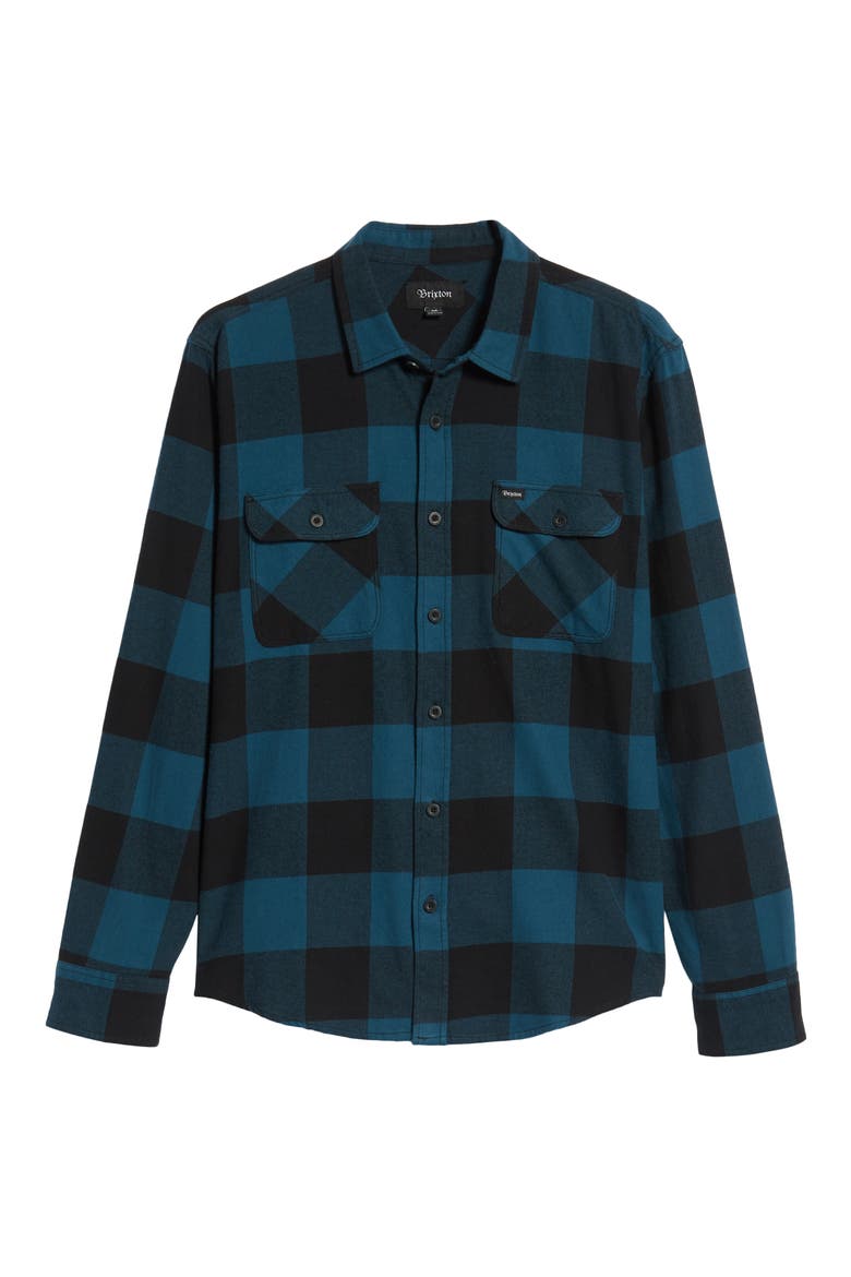 Bowery Buffalo Plaid Flannel Shirt, Alternate, color, BLACK/ TEAL
