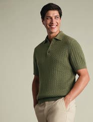 Charles Tyrwhitt Cable Knit Short Sleeve Cotton Polo
