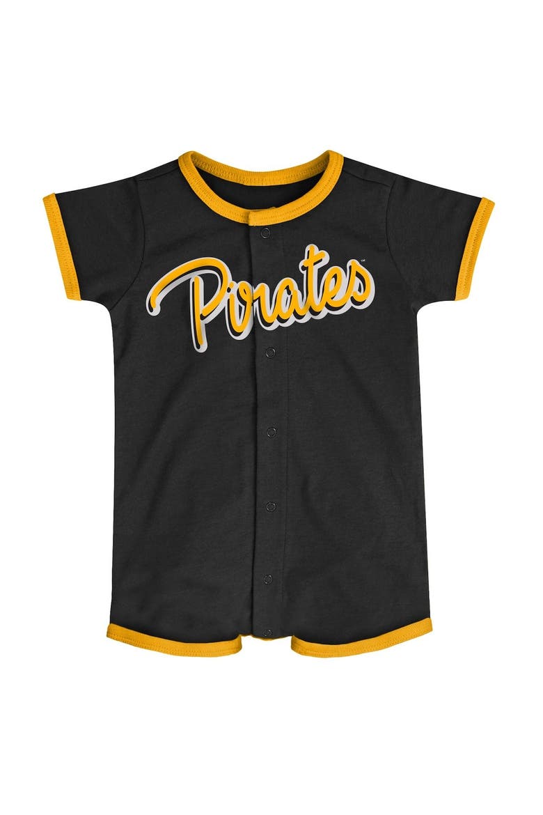 Newborn & Infant Black Pittsburgh Pirates Stripe Power Hitter Romper, Alternate, color, Black