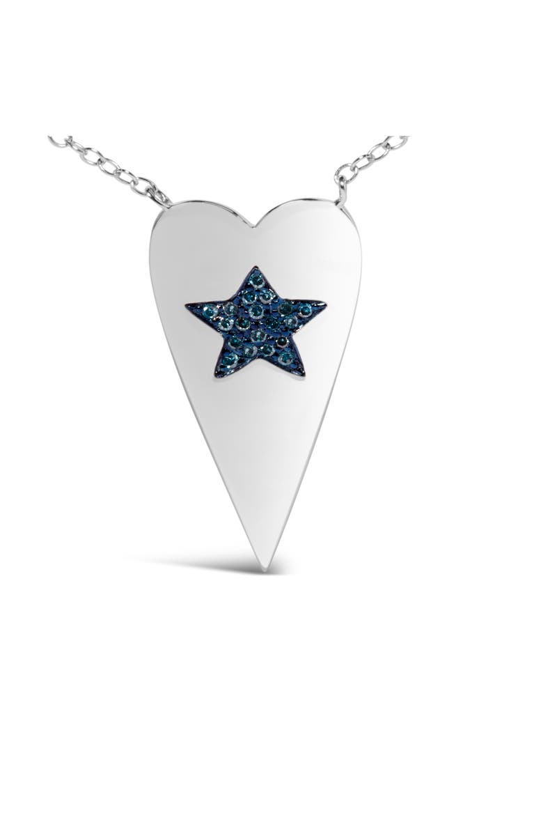 .925 Sterling Silver Blue Diamond Heart with Star Pendant Necklace, Alternate, color, Silver