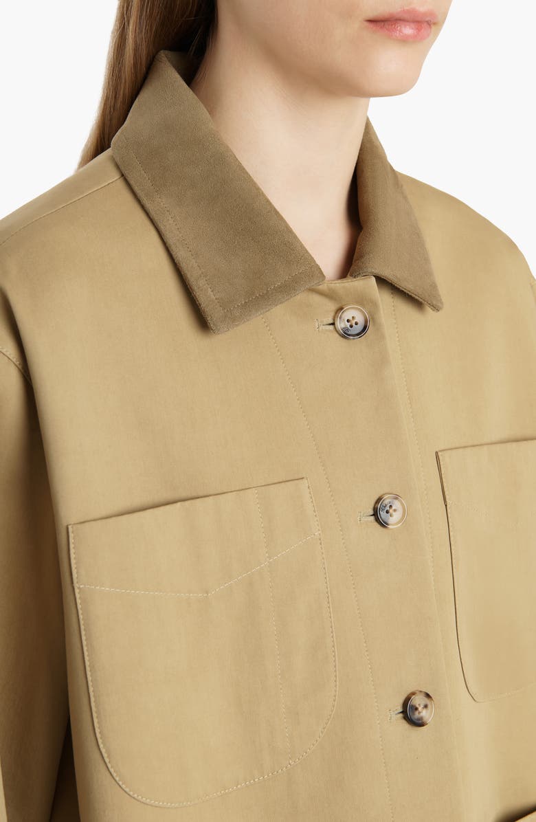 Khaite Wyatt Suede Collar Cotton Gabardine Chore Coat, Alternate, color, Wheat