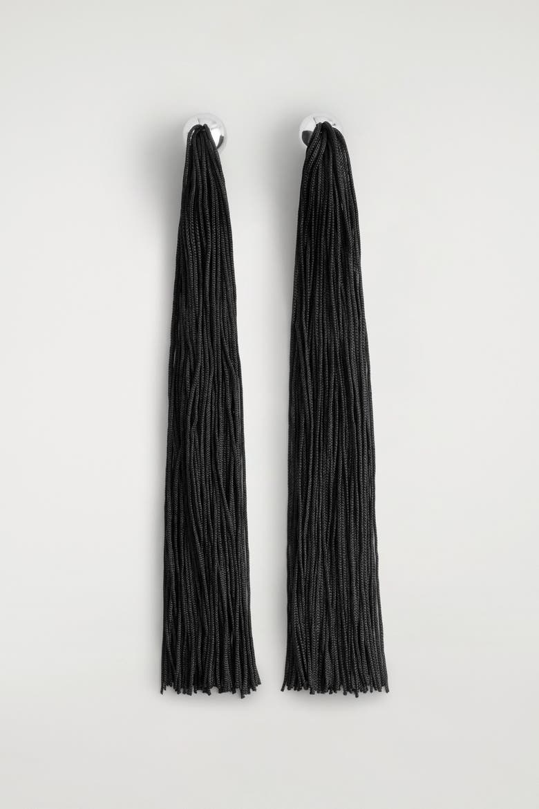 Fringed Earrings, Alternate, color, BLACK / SILVER