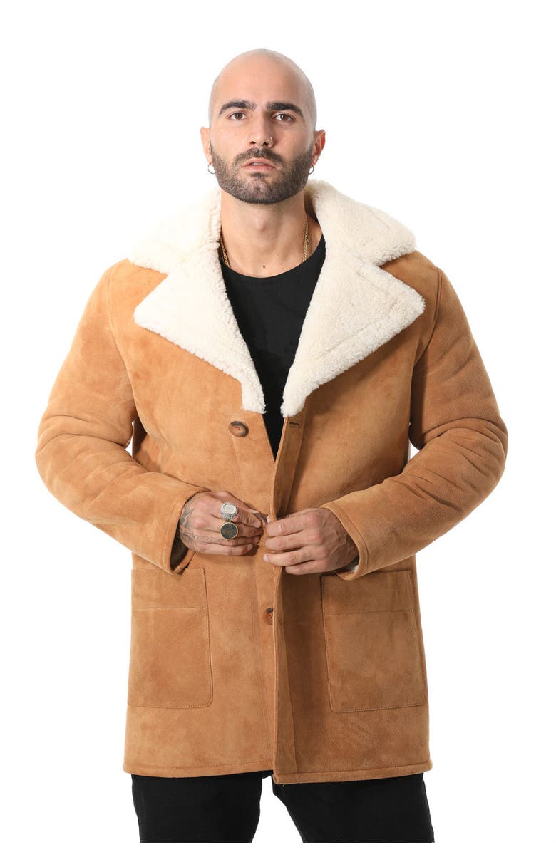 Furniq UK William Suede Shearling Coat, Alternate, color, Whiskey