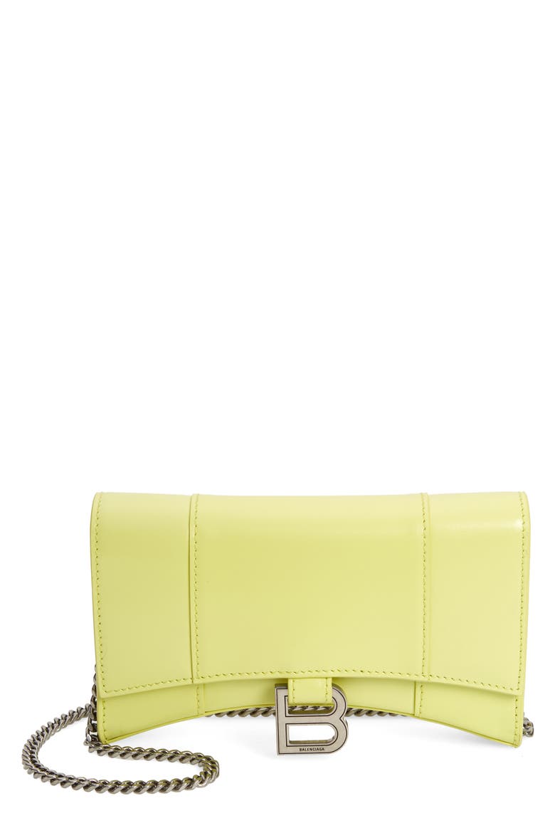 Hourglass Leather Wallet on a Chain, Main, color, LIME