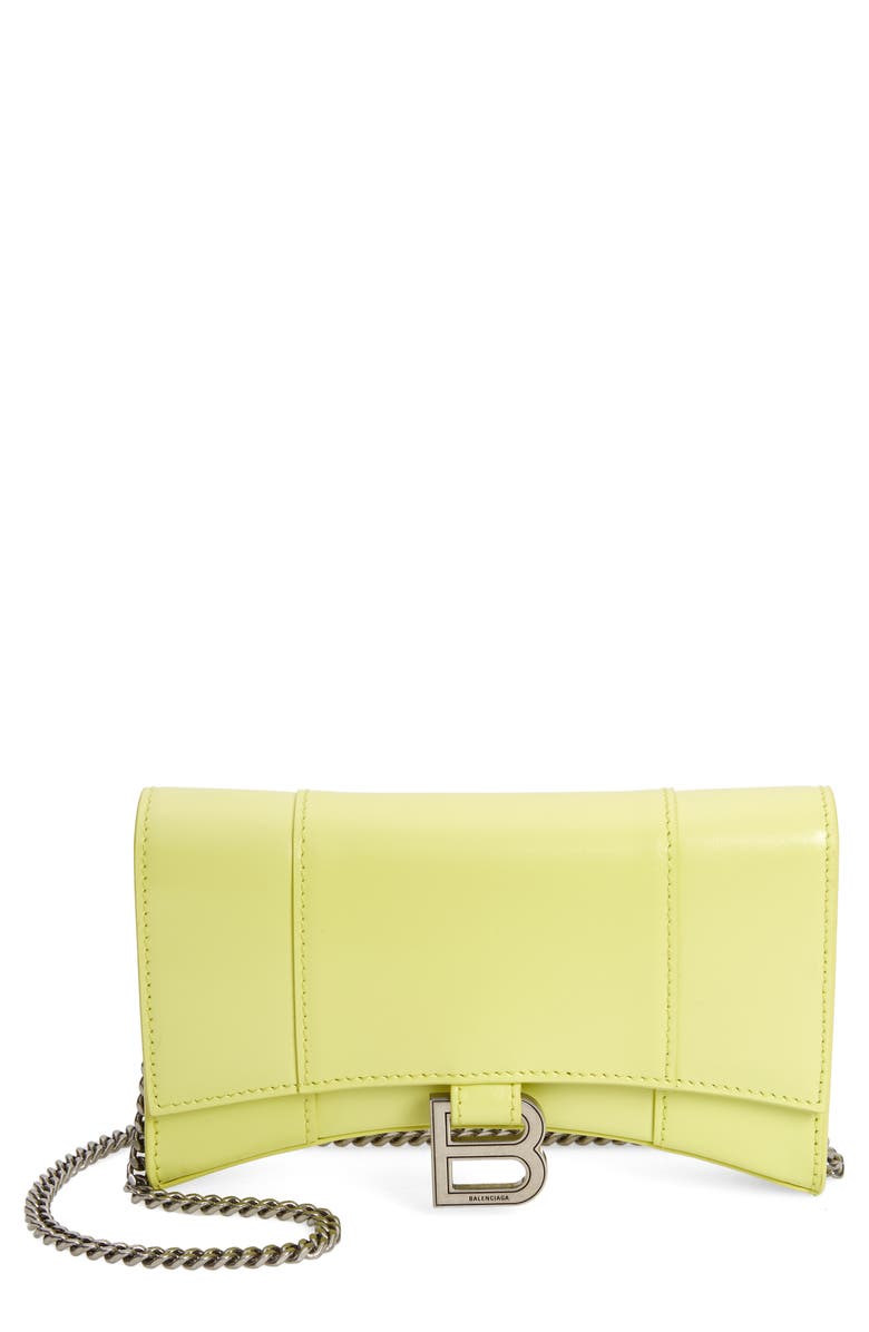 Balenciaga Hourglass Leather Wallet on a Chain, Main, color, 