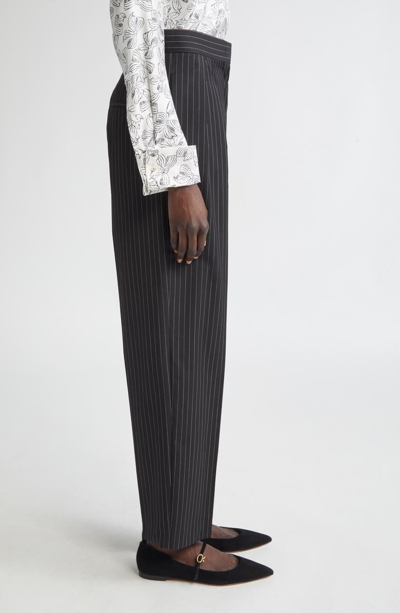 Max Mara Sesamo Pinstripe Wool Straight Leg Pants, Alternate, color, Black/ White
