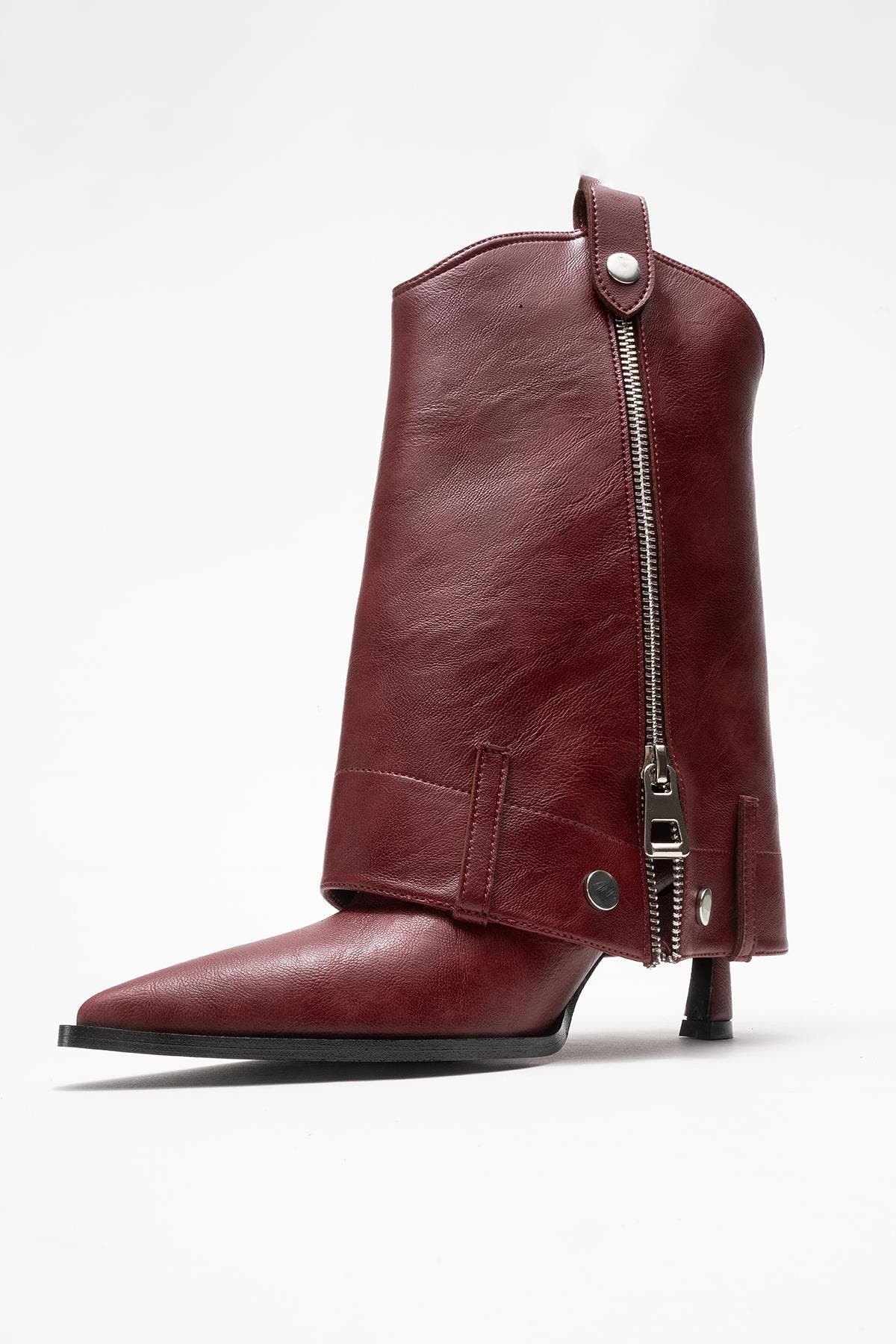 Lola Zip Pointed Toe Heel Boot, Alternate, color, Burgundy Faux Leather