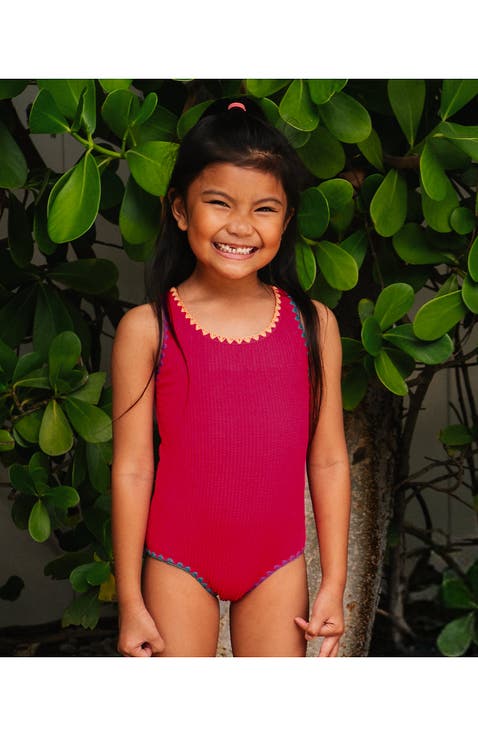 Girls Chlorine Resistant Racerback One Piece Swimsuit