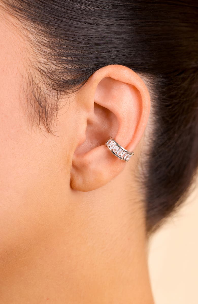 Sterling Forever Set of 2 Mira Cubic Zirconia Ear Cuffs, Alternate, color, Silver