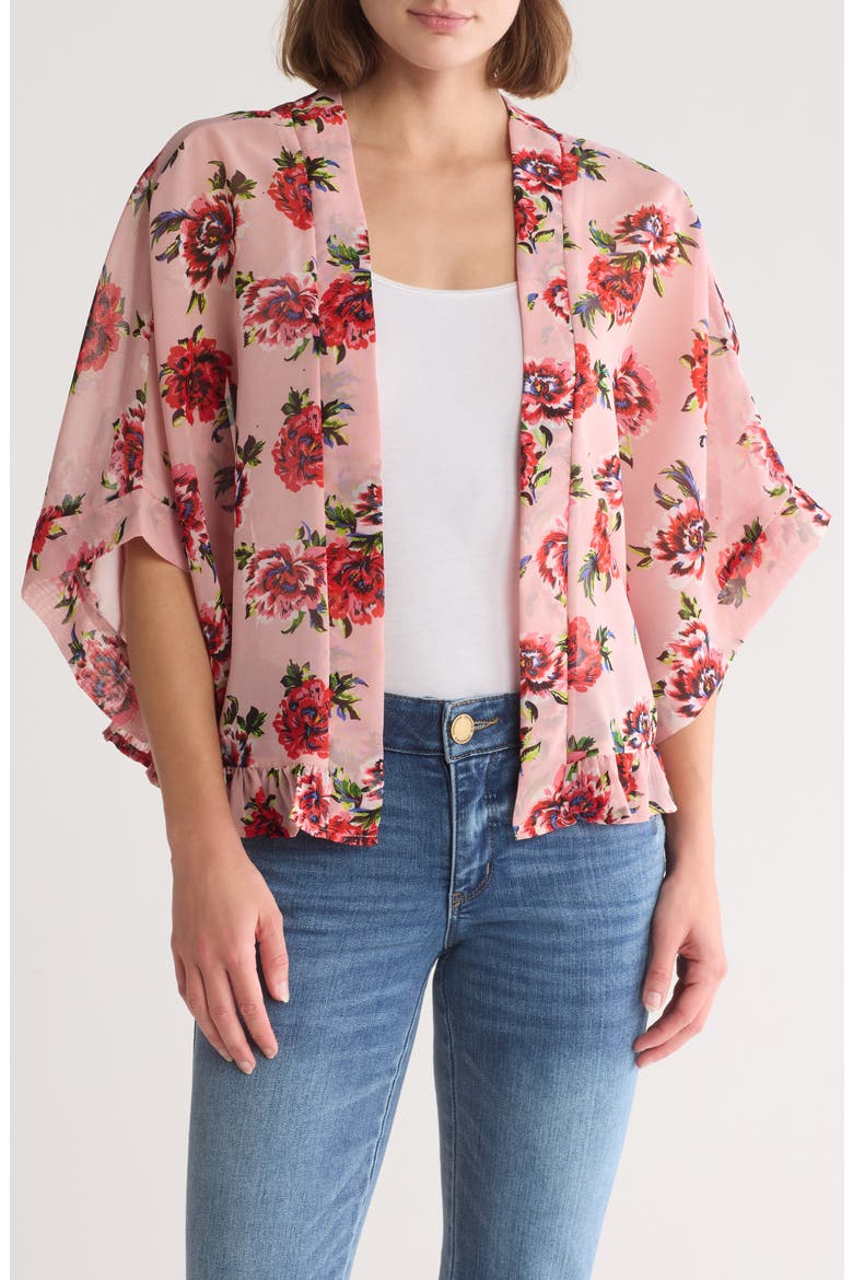 Rose Print Cardigan, Main, color, PINK