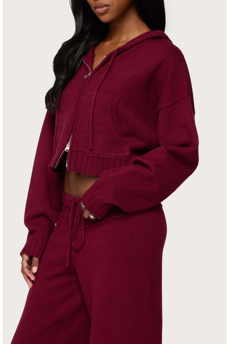 Russell Crop Hooded Zip Sweater, Alternate, color, BURGUNDY
