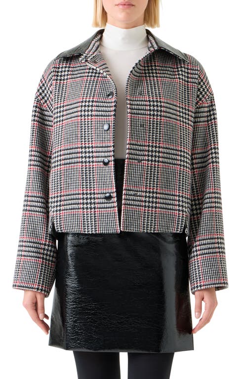 Akris Punto Glen Plaid Wool Jacket With Faux Leather Collar In Black