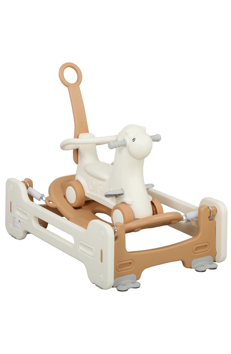 Qaba 5-in-1 Toddler Rocking Horse, Balance Board/Push Handle/Footrest, Main, color, Brown