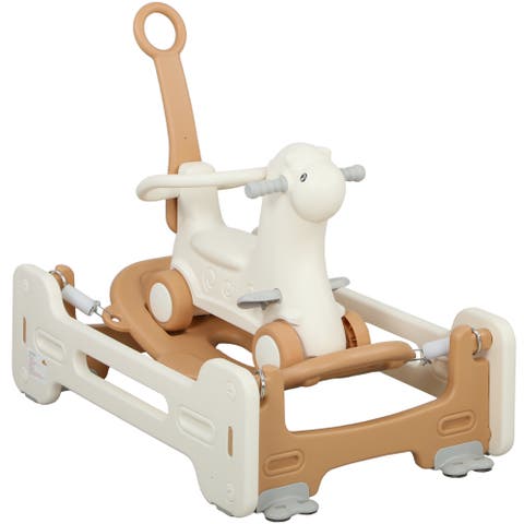 5-in-1 Toddler Rocking Horse, Balance Board/Push Handle/Footrest