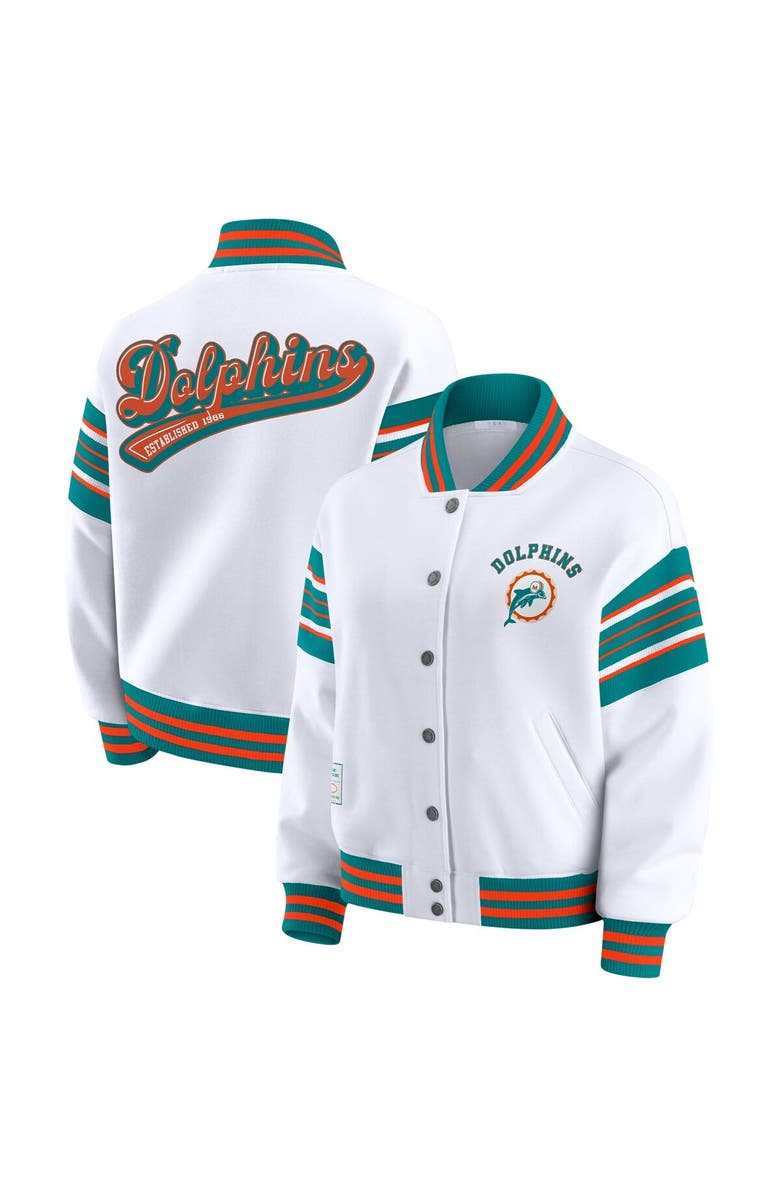 WEAR by Erin Andrews Women's WEAR by Erin Andrews White Miami Dolphins Full-Snap Fleece Sweatshirt Jacket, Main, color, 