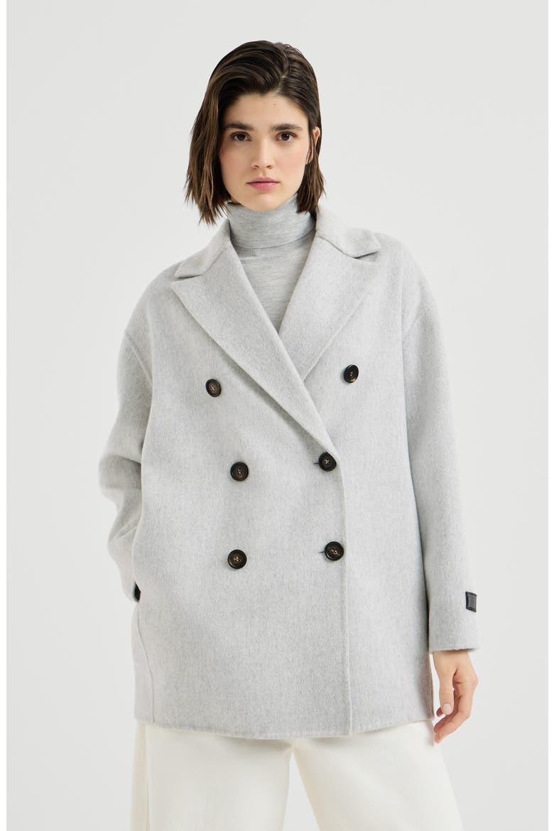 Cashmere double beaver cloth pea coat with precious patch, Main, color, Light Grey
