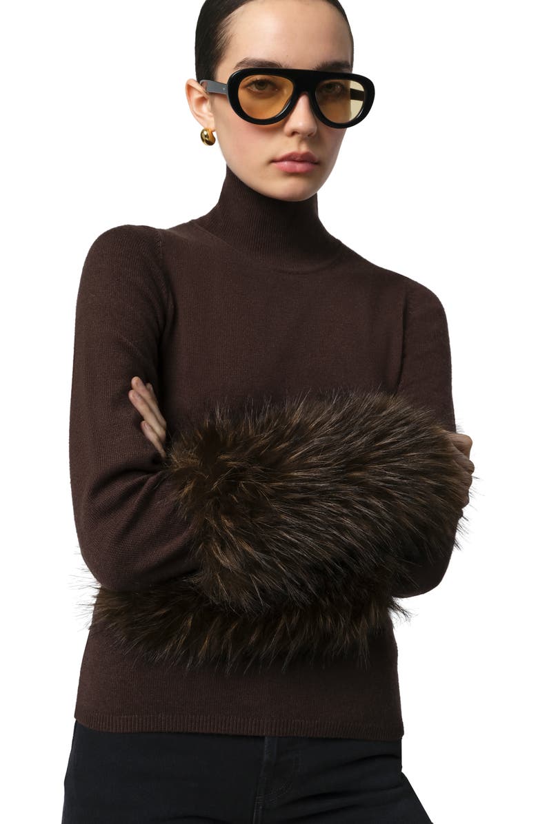 Apparis Pluche<sup>™</sup> Faux Fur Cuff Turtleneck Sweater, Alternate, color, Dark Brown / Dark Brown