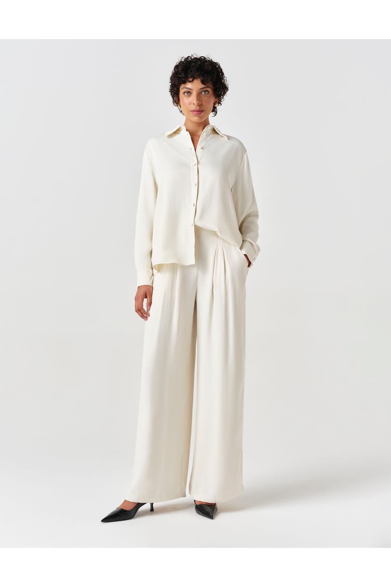 Andie Pleated Wide Leg Satin Trouser, Alternate, color, Ivory