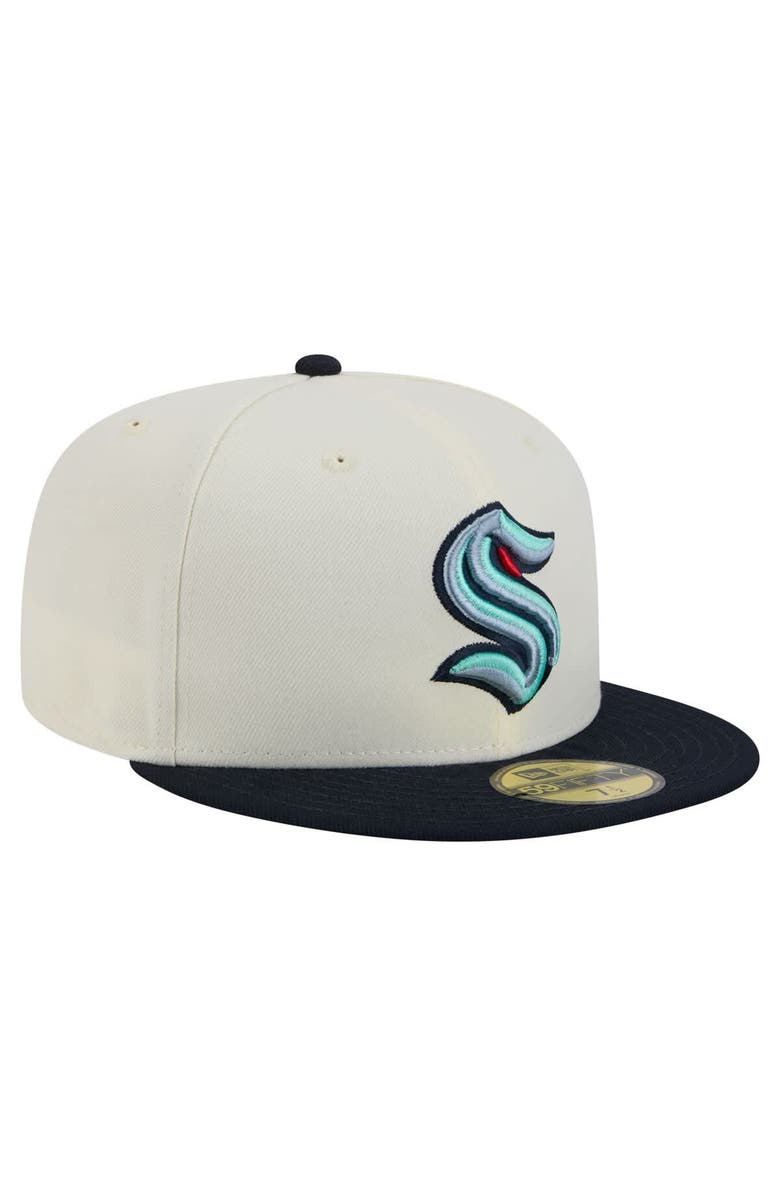 New Era Men's New Era White Seattle Kraken Chrome Two-Toned 59FIFTY Fitted Hat, Alternate, color, Cream