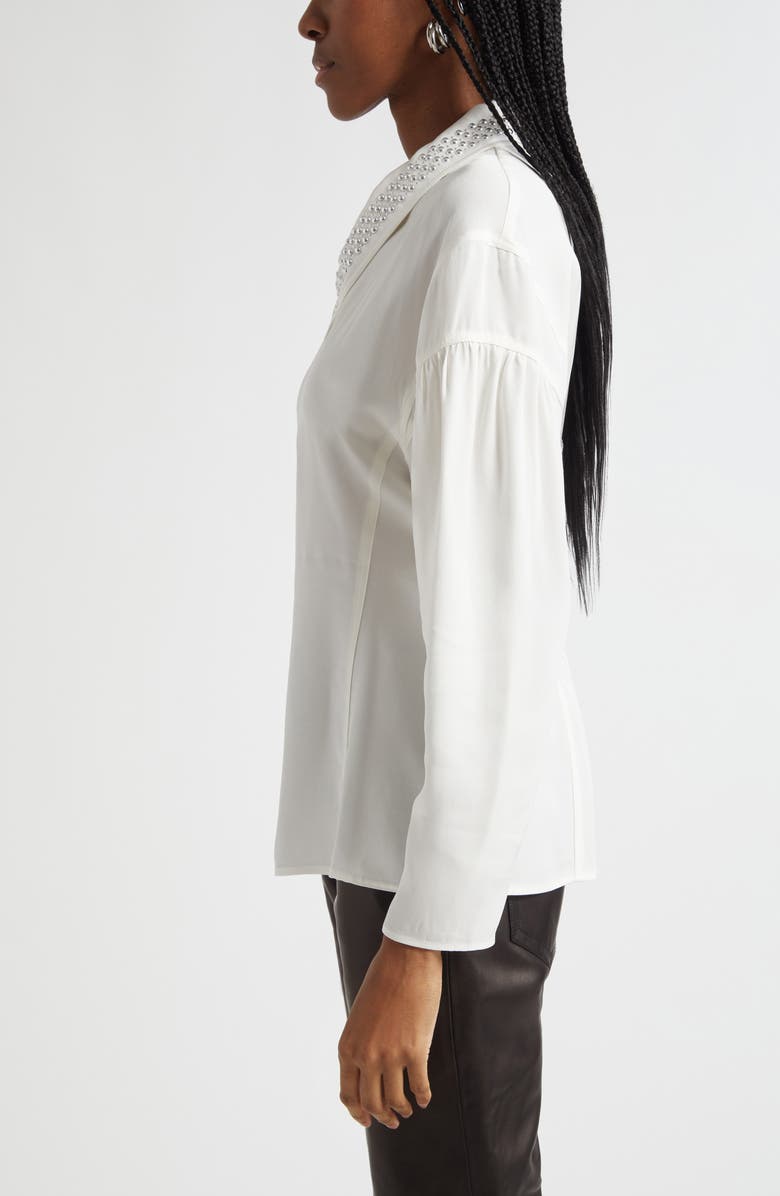Rabanne Studded Asymmetric Reversed Satin Top, Alternate, color, Coconut Milk