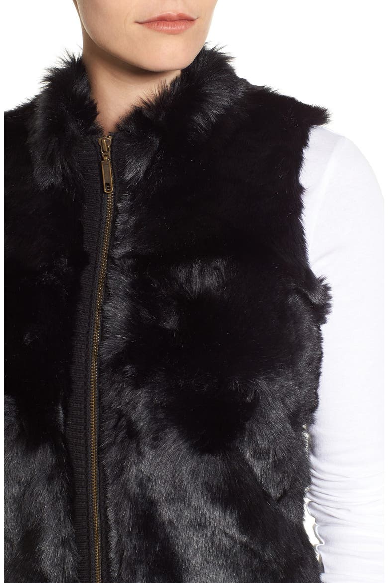Zip Front Faux Fur Vest, Alternate, color, BLACK