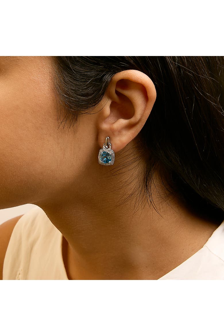 Sterling Silver Cushion Cut Blue Topaz and Diamond Accent Geometric Dangle Earrings, Alternate, color, Silver