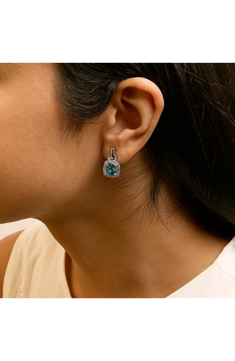 Haus of Brilliance Sterling Silver Cushion Cut Blue Topaz and Diamond Accent Geometric Dangle Earrings, Alternate, color, Silver