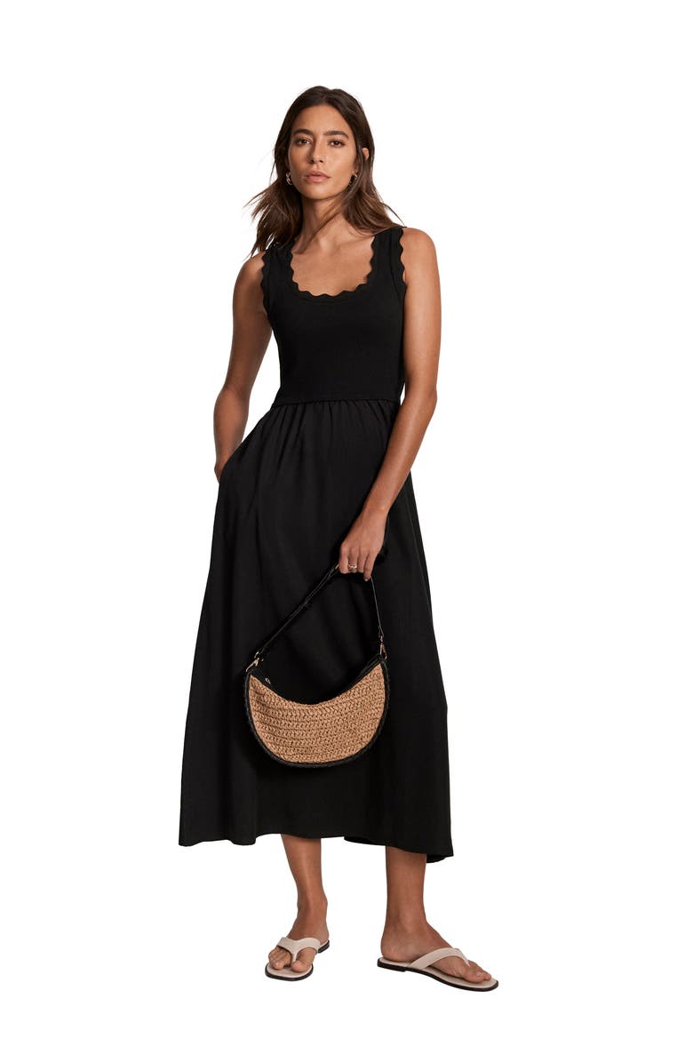 MINT VELVET Scallop Trim Sleeveless Midi Dress, Alternate, color, Black