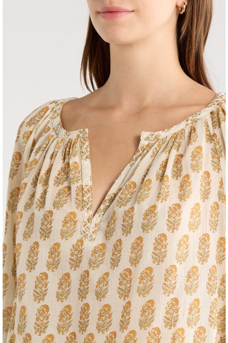 Olvera Print Cotton Split Neck Top, Alternate, color, BONE MULTI