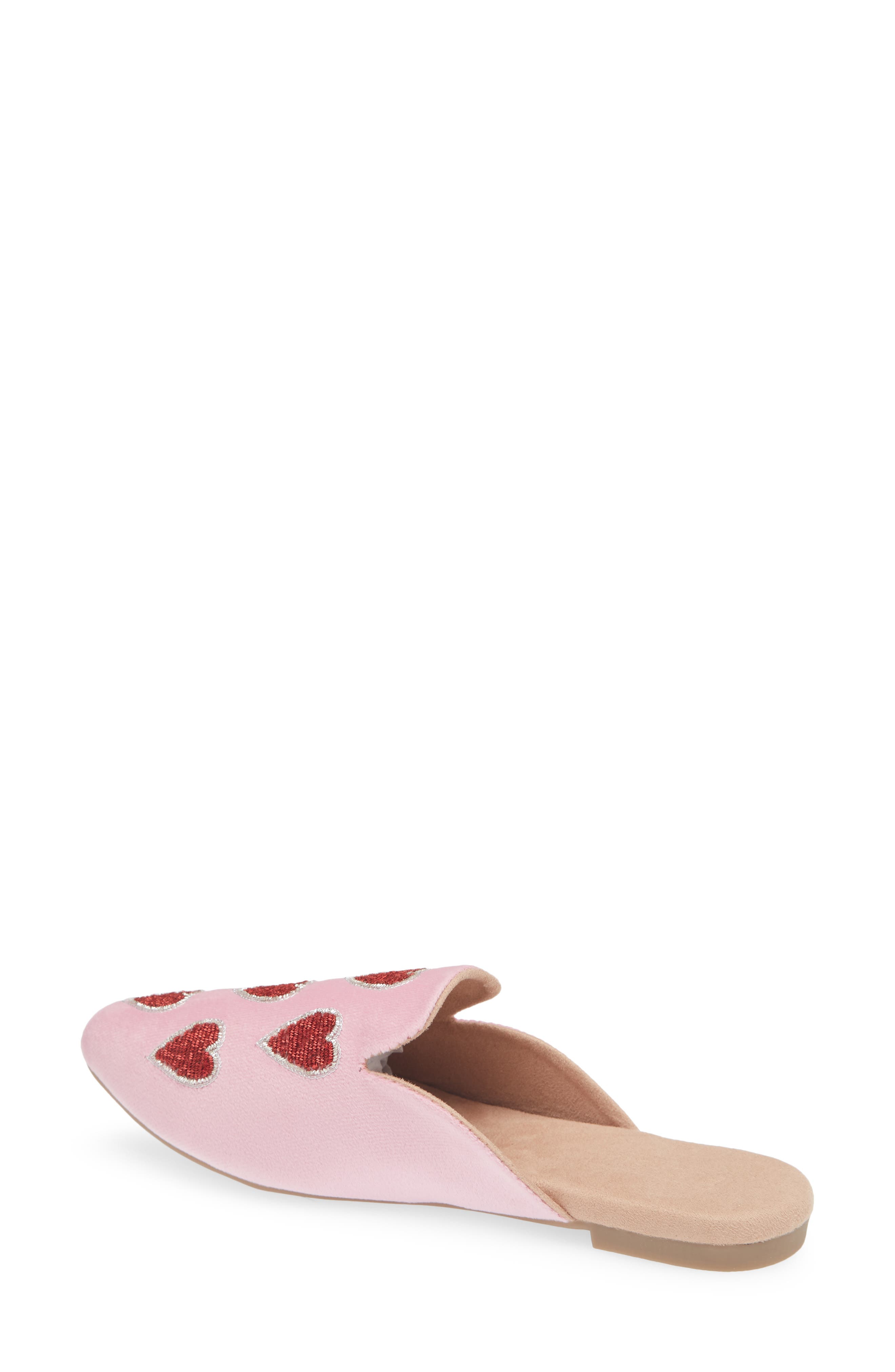 Heart Velvet Flat Mule, Alternate, color, PINK