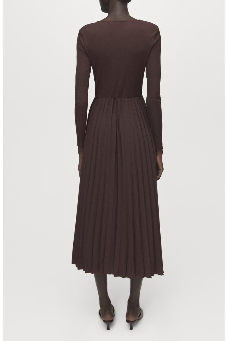 Long Sleeve Pleated Midi Dress, Alternate, color, CHOCOLATE