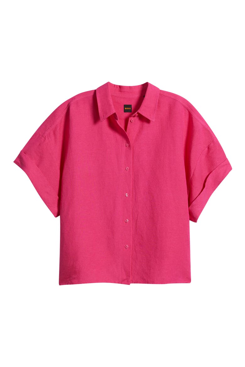 Bisenas Linen Blend Button-Up Shirt, Alternate, color, MAGENTA