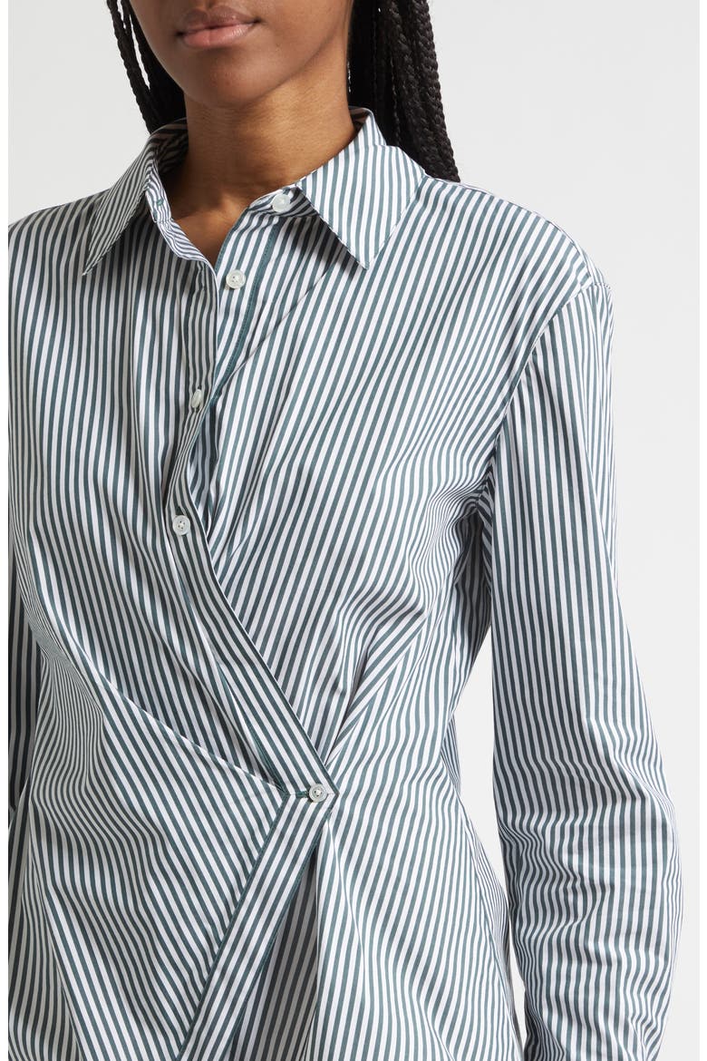 Perezzi Stripe Asymmetric Button-Up Shirt, Alternate, color, PINE/ WHITE