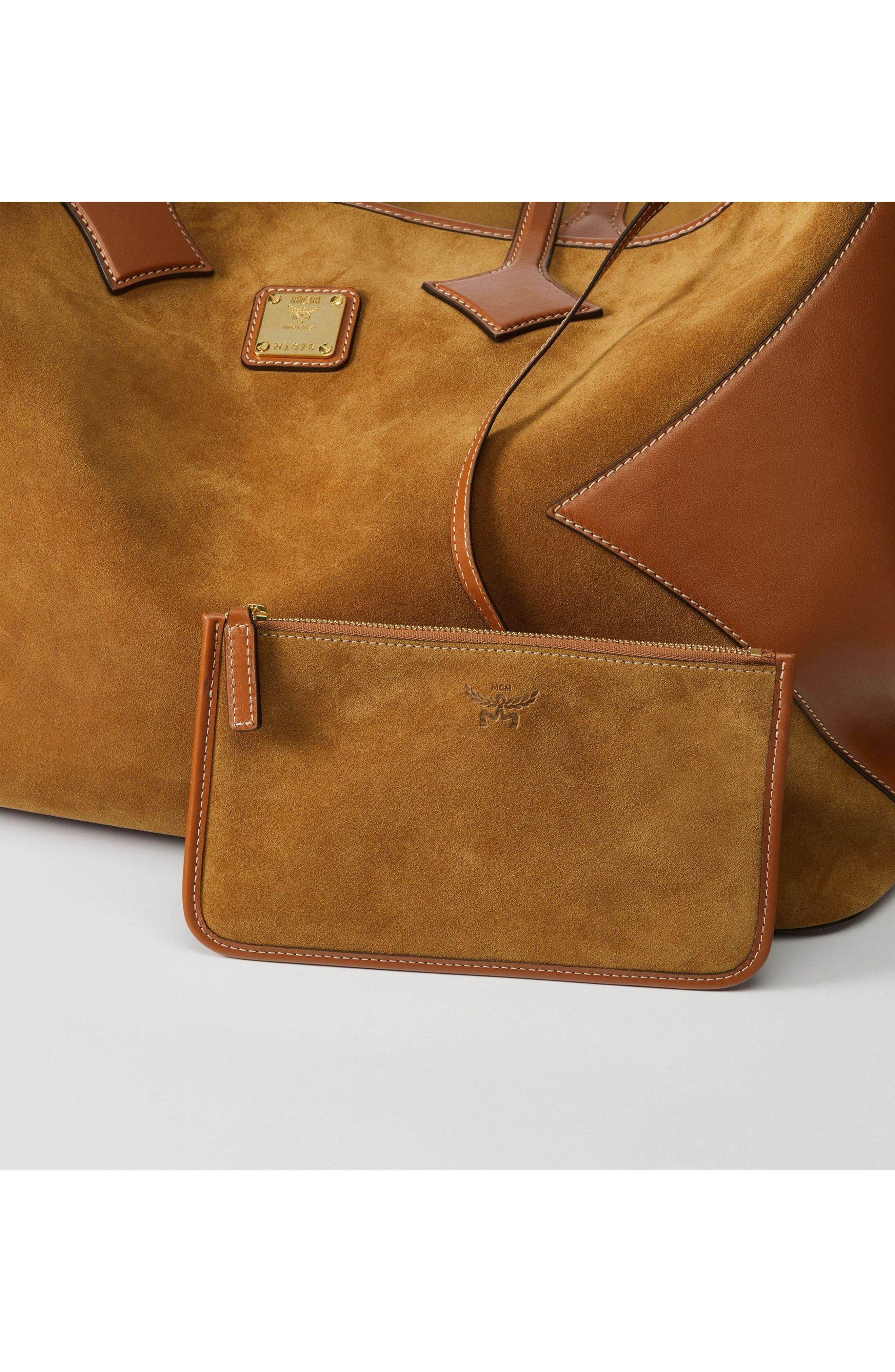 X-Large Dia Shopper in Calfskin Suede, Alternate, color, Cognac