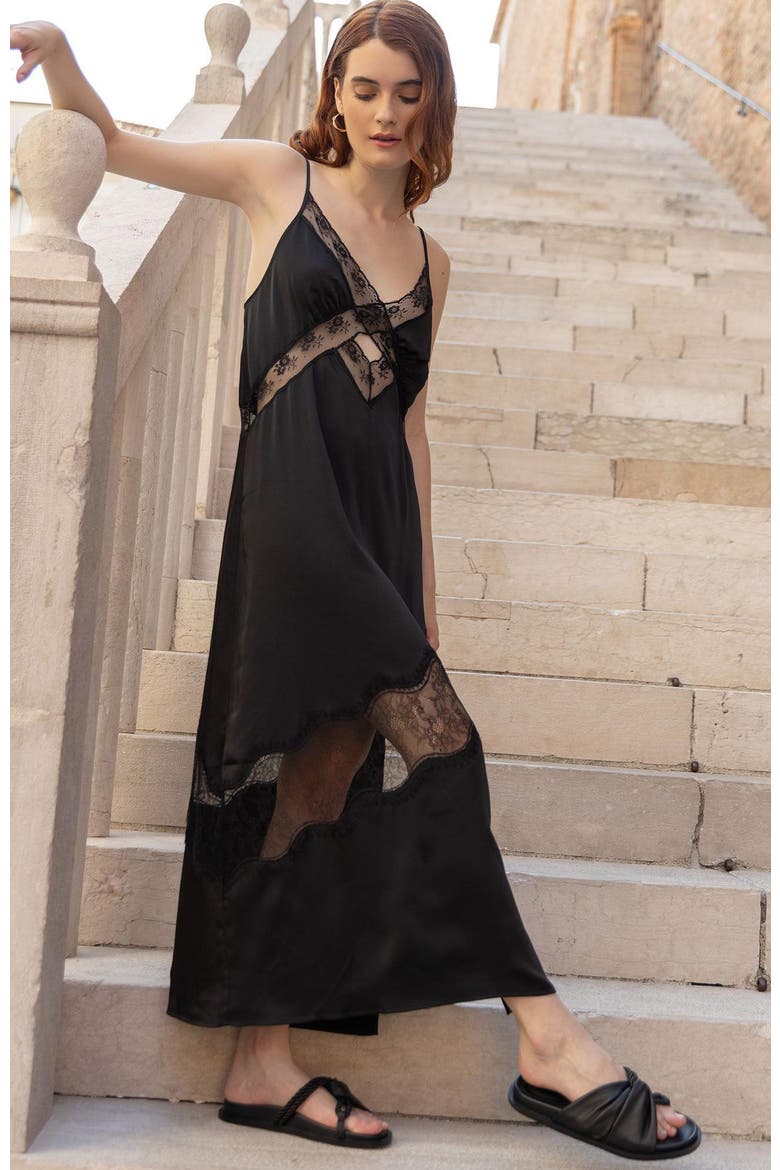 Heavenly Bodies Lace Slip Dress, Alternate, color, Black