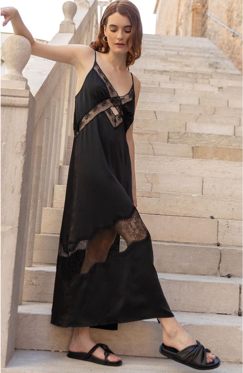 Belle & Bloom Heavenly Bodies Lace Slip Dress, Alternate, color, Black