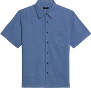Theory Irving Solid Short Sleeve Linen Button-Up Shirt